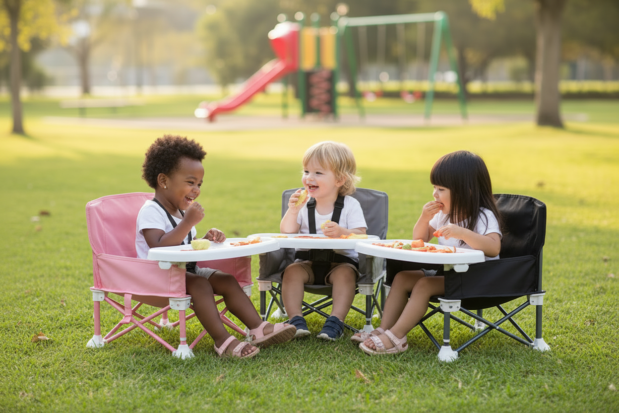 3 enfants en rond – chaises noire rose grise Sojivia