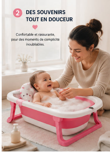 Baignoire Bébé Pliable & Transportable – Thermomètre Intégré | Voyage, Maison & Sortie | 0-36 mois | Sojivia