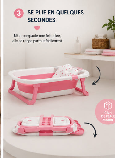 Baignoire Bébé Pliable & Transportable – Thermomètre Intégré | Voyage, Maison & Sortie | 0-36 mois | Sojivia