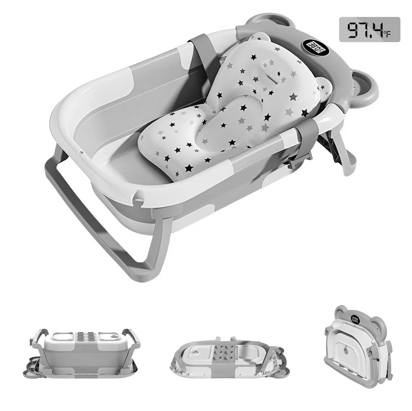 Baignoire Bébé Pliable & Transportable – Thermomètre Intégré | Voyage, Maison & Sortie | 0-36 mois | Sojivia