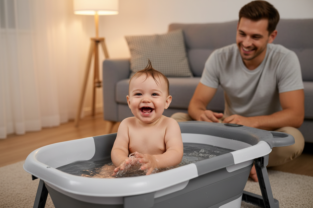 Baignoire grise Sojivia – salon en famille